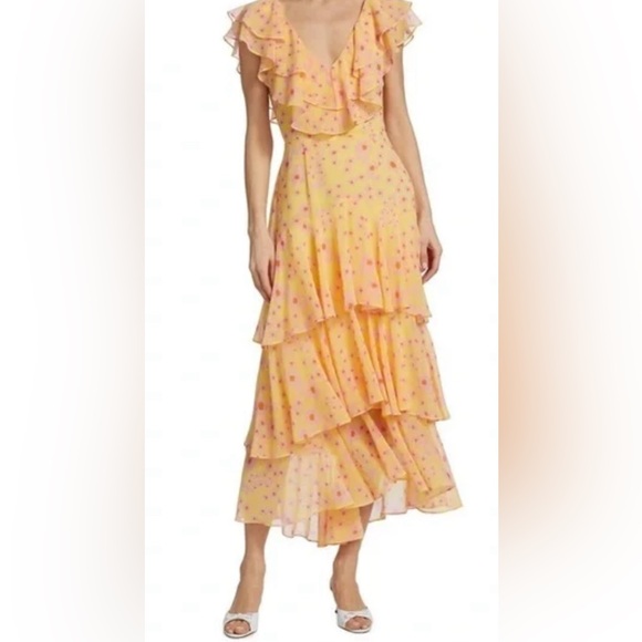 WAYF Size M yellow and pink ruffle dress - Picture 3 of 6